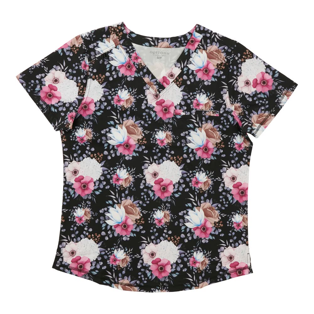 Options Women's Printed Scrub Top (S, Black AB1)