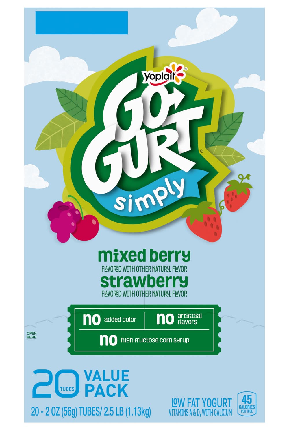 Go-Gurt Simply Strawberry & Mixed Berry Lowfat Yogurt, Strawberry and Mixed Berry (2.5 lbs, 20 ct)