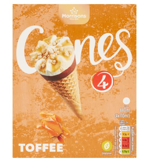 Morrisons Toffee, Ice Cream Cones (4 x 110ml)