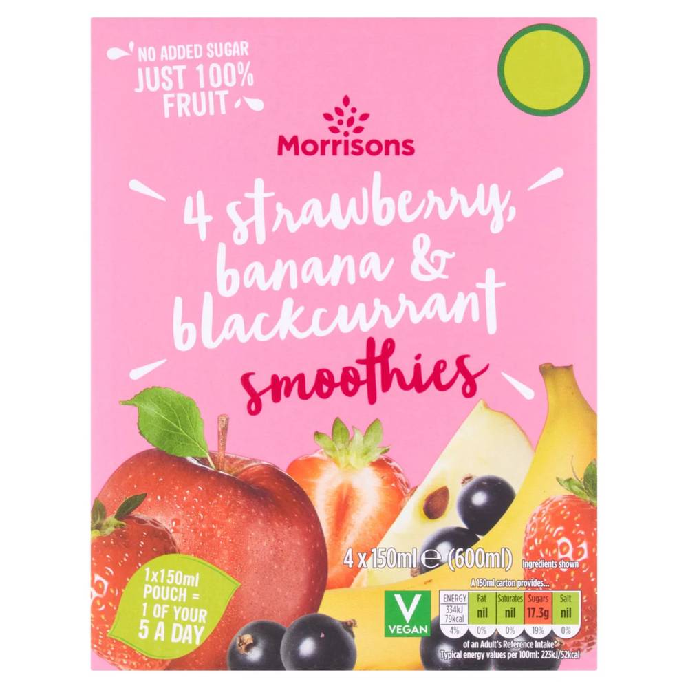 Morrisons Strawberry Banana & Blackcurrant Smoothies (4 x 150ml)