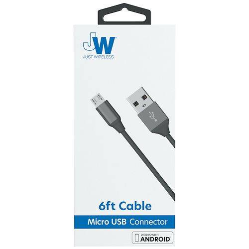 Just Wireless Micro USB Cable - 6 ft Black 6 Foot - 1.0 1