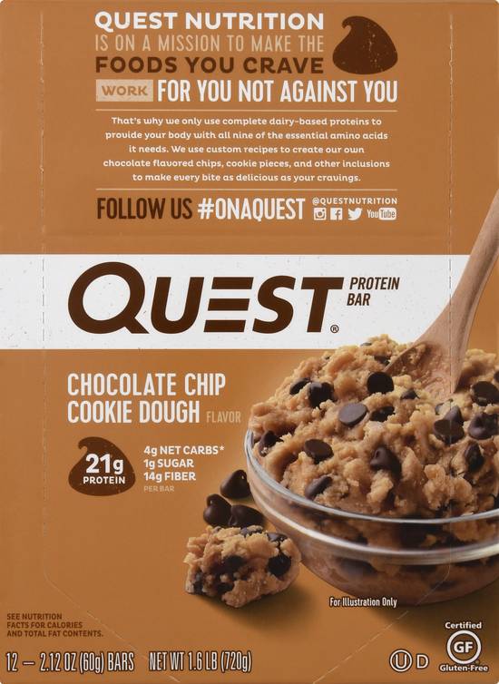 Quest Chocolate Chip Cookie Dough Flavor Protein Bar (12 ct)