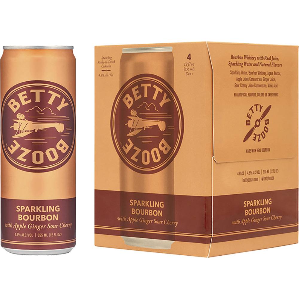 Betty Booze Sparkling Bourbon Whiskey (4 pack, 12 fl oz) (apple-ginger-sour cherry)