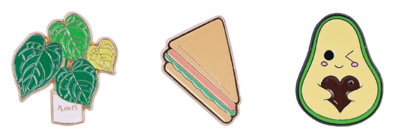 Set Pin Decorativo  Acero Inoxidable  4 cm    3 Piezas Maceta, Emparedado & Aguacate
