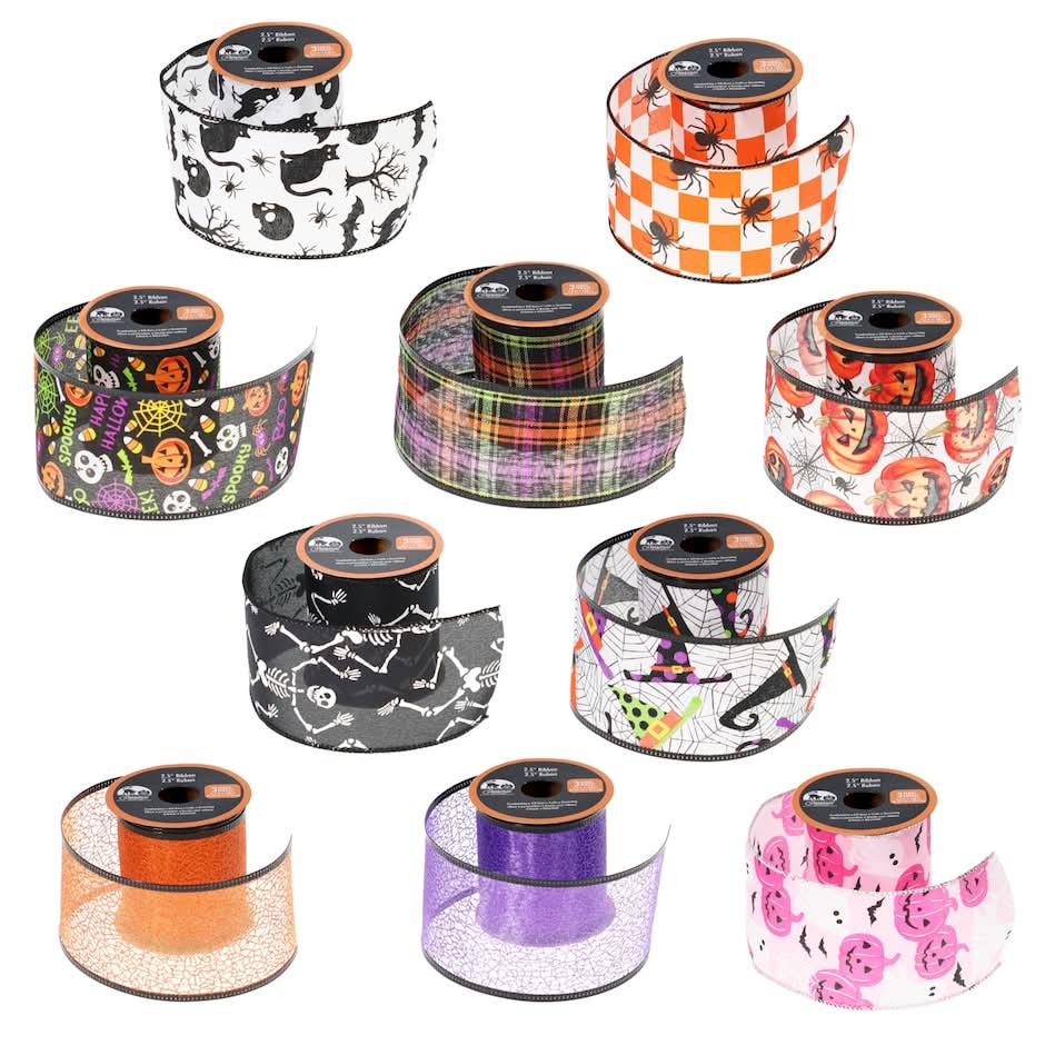 Crafter's Square Wire-Edged Halloween Ribbon, 9 ft. Rolls