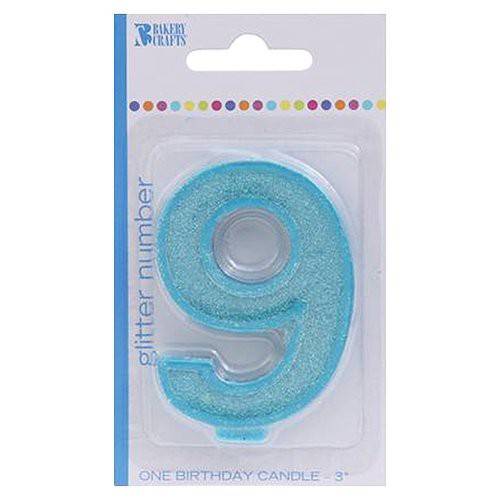 Bakery Crafts Glitter Blue Number 9 Birthday Candle