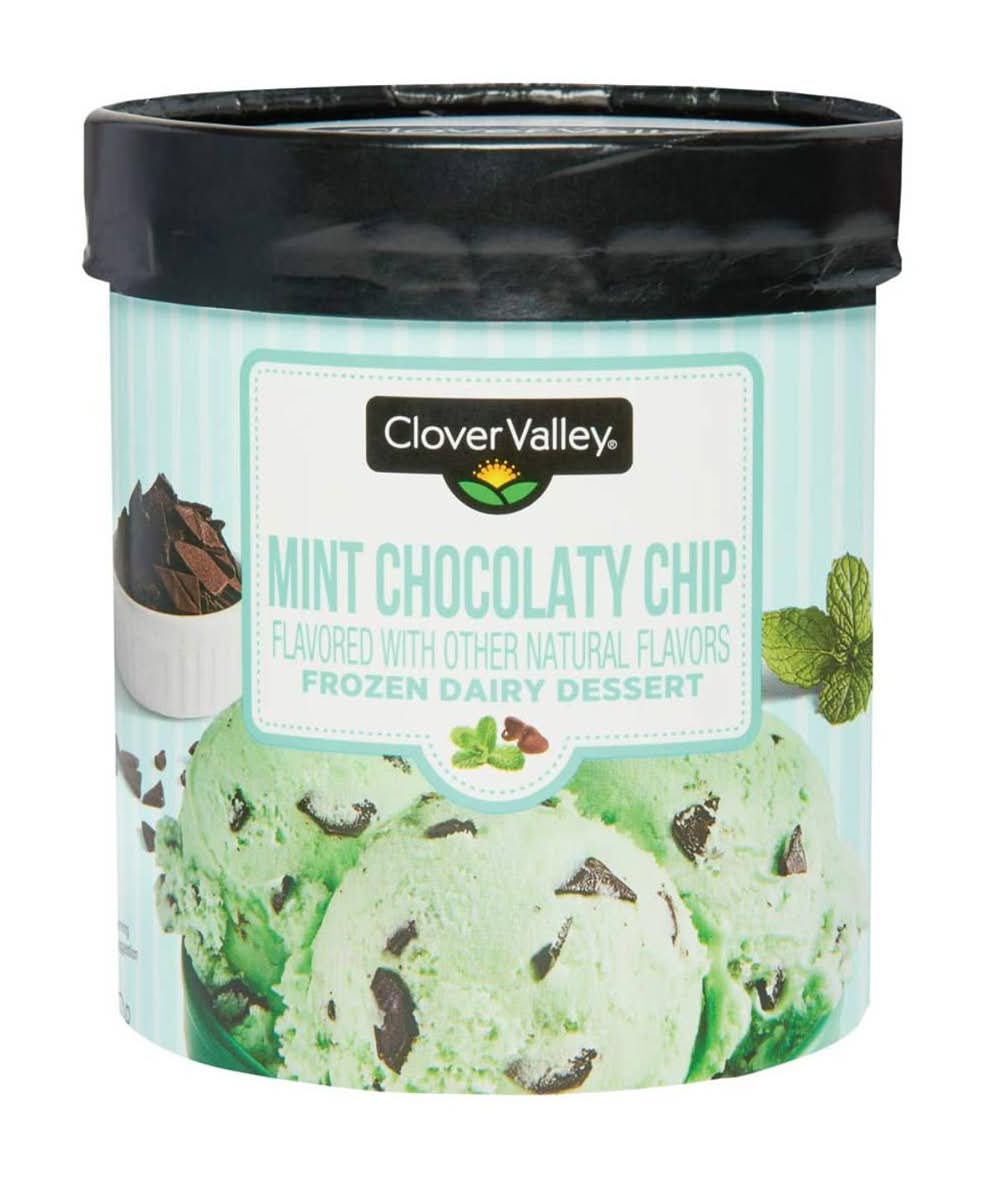 Clover Valley Frozen Dairy Dessert, Mint Chocolaty Chip (48 oz)