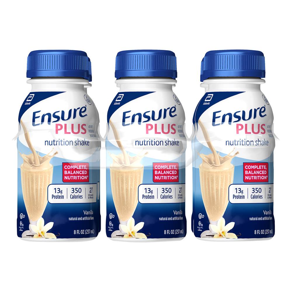 Ensure Plus Vanilla Nutrition Shake (3 ct, 8 fl oz)