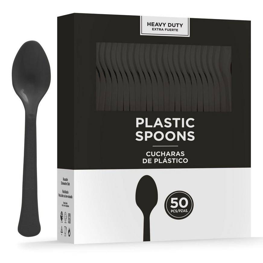 Amscan Solid Heavyduty Plastic Spoons, Black (50 ct)