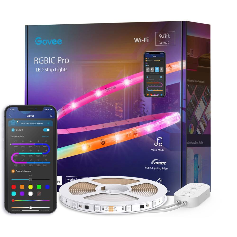 Govee RGBIC LED Smart Strip Light 9.8ft. Wi-Fi + Bluetooth, Color Changing, Dimmable, Energy Efficient, ETL Listed | H619ZAD1