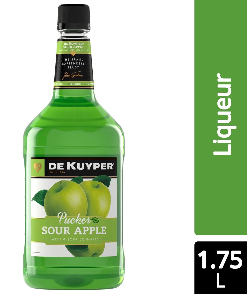 DeKuyper Pucker Schnapps Liqueur, Sour Apple (1.75 L)