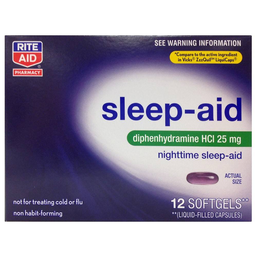 Rite Aid Nighttime Sleep-Aid Diphenhydramine 25 mg Softgels (12 ct)