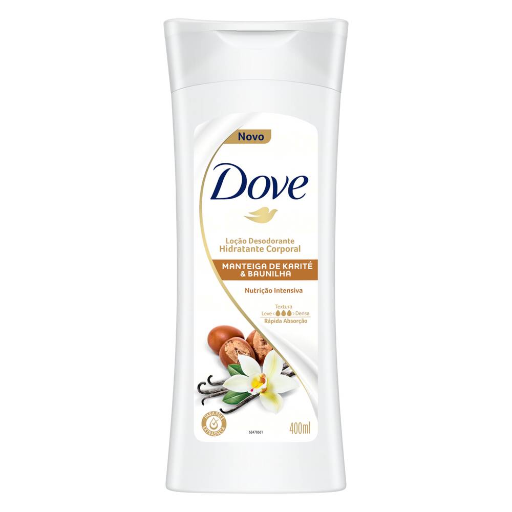 Dove loção desodorante hidratante corporal com manteiga de karité e baunilha (400 ml)