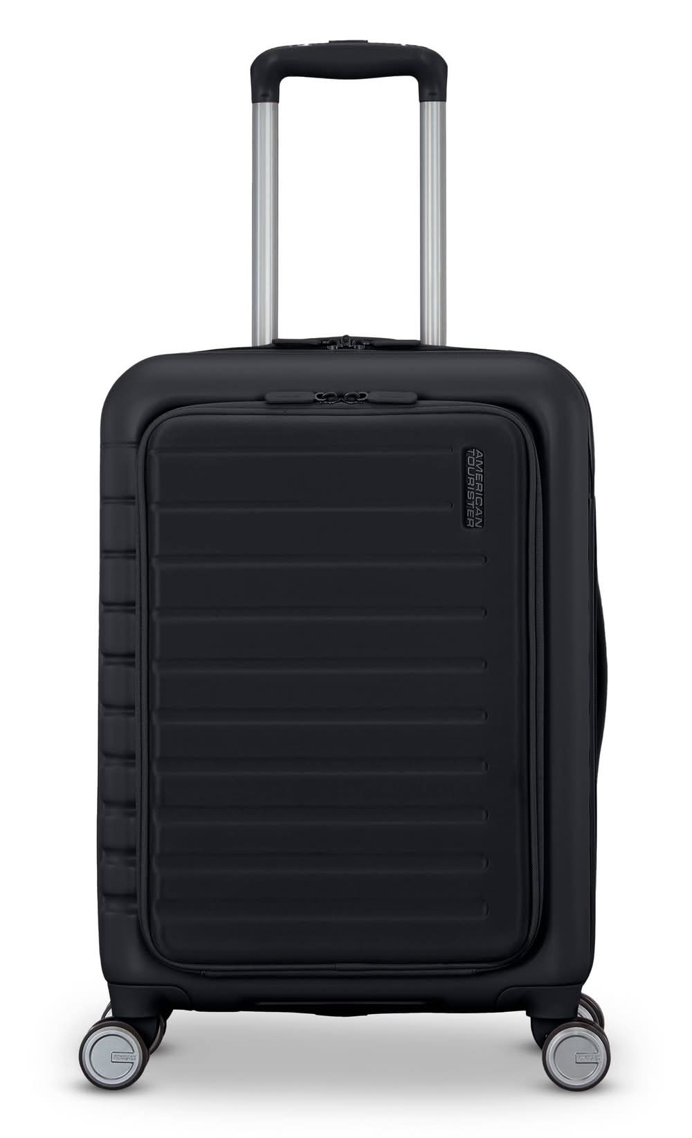 American Tourister Open Front Hardside Carry on Spinner Suitcase, Black