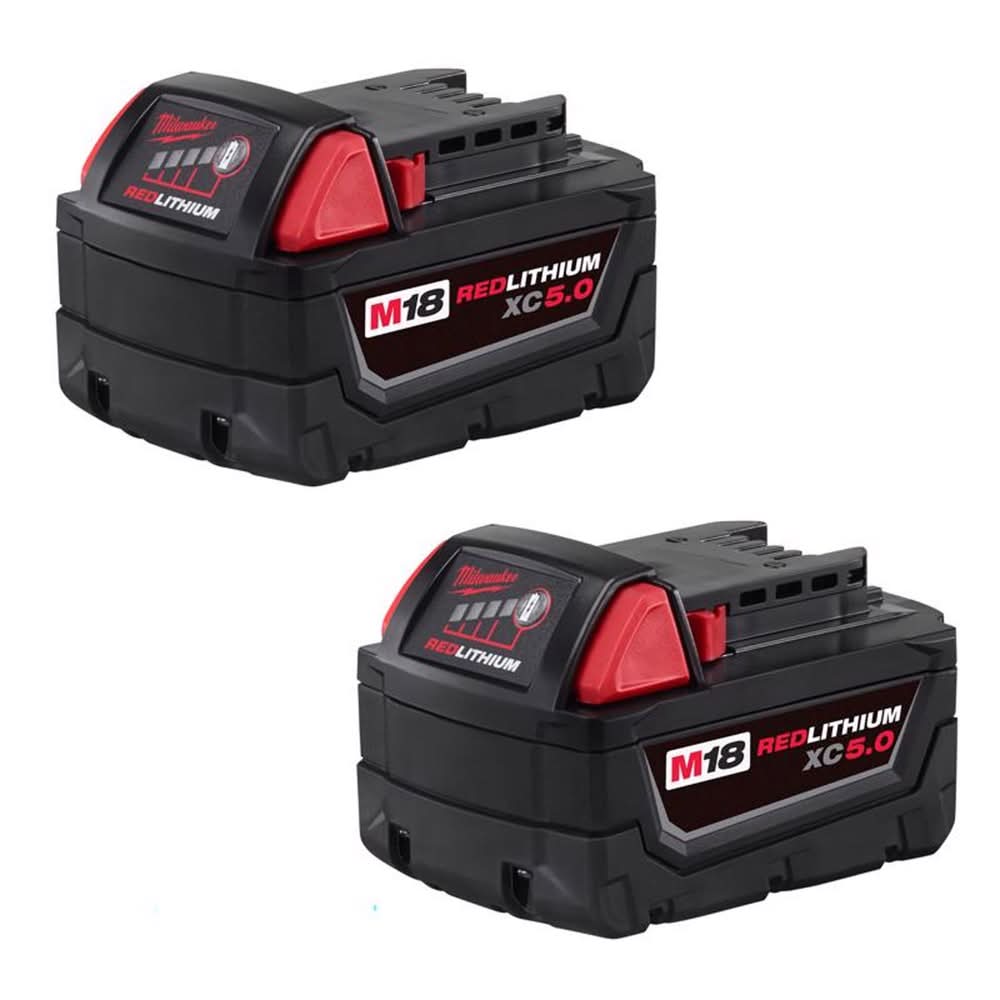 Milwaukee M18 Redlithium Xc5.0 5 Ah Lithium-Ion Extended Capacity Battery Pack 2 Pc