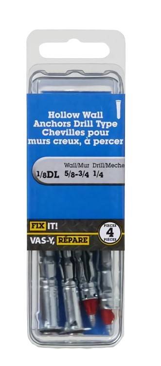 Fix It! Hollow Wall Anchors Drill Type 1/8dl (4 units)