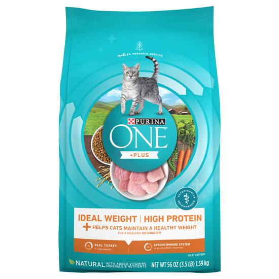 Purina One +Plus Ideal Weight High Protein Dry Cat Food With Turkey