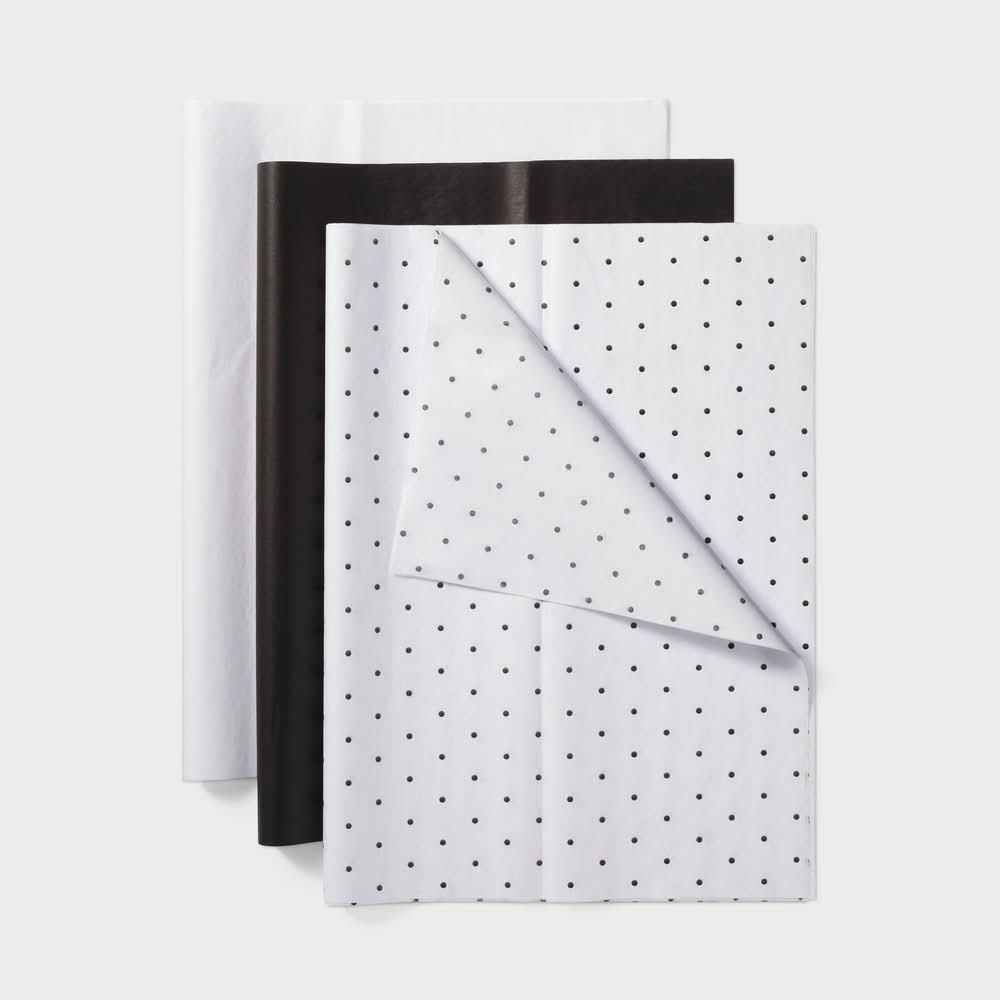 Spritz Banded Tissue Paper, Black-White (20 ct)
