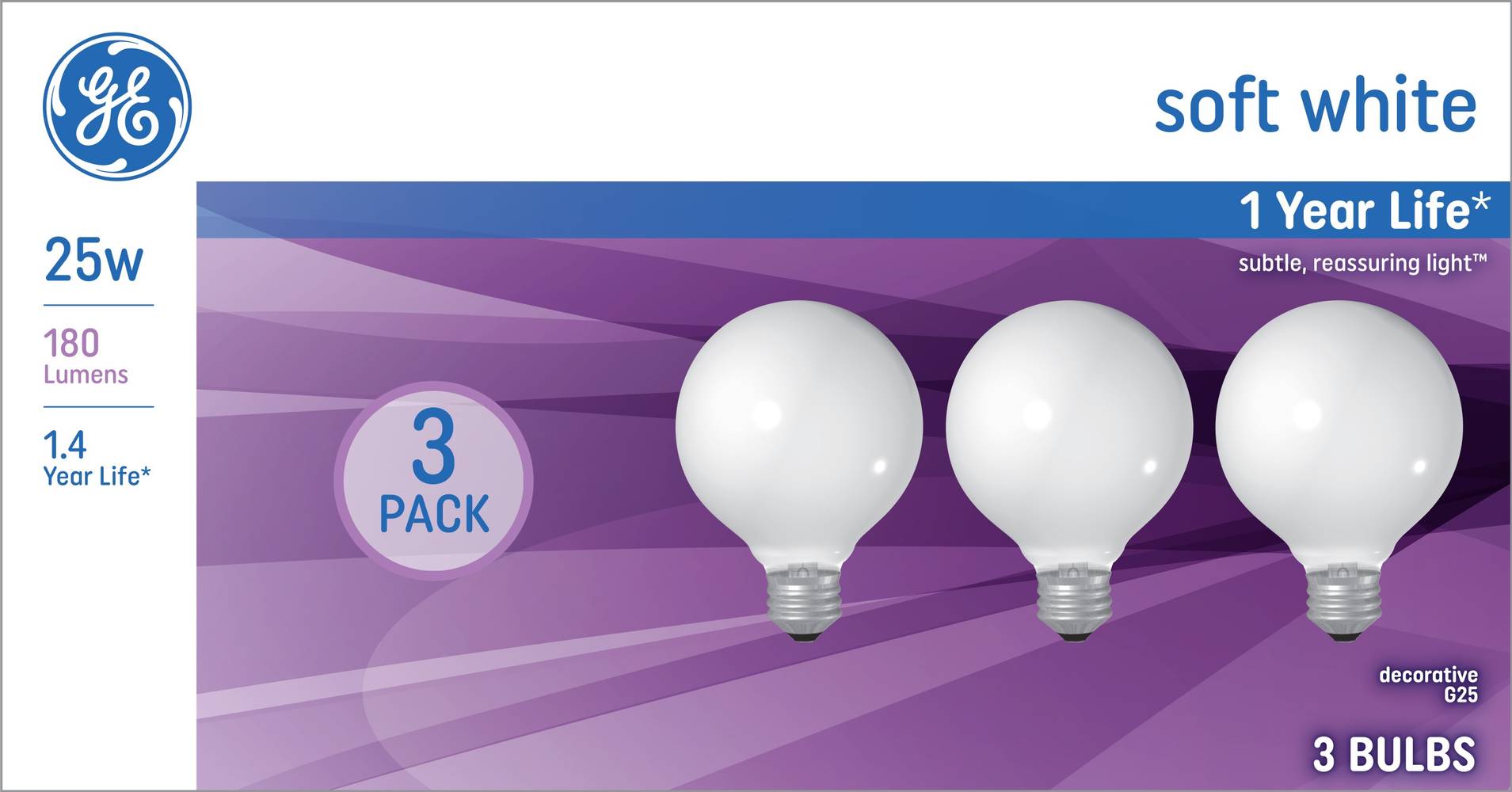 GE Incandescent Soft White 25-Watt EQ G25 Soft White Medium Base (e-26) Dimmable Incandescent Decorative Light Bulb (3-Pack) | 93130887