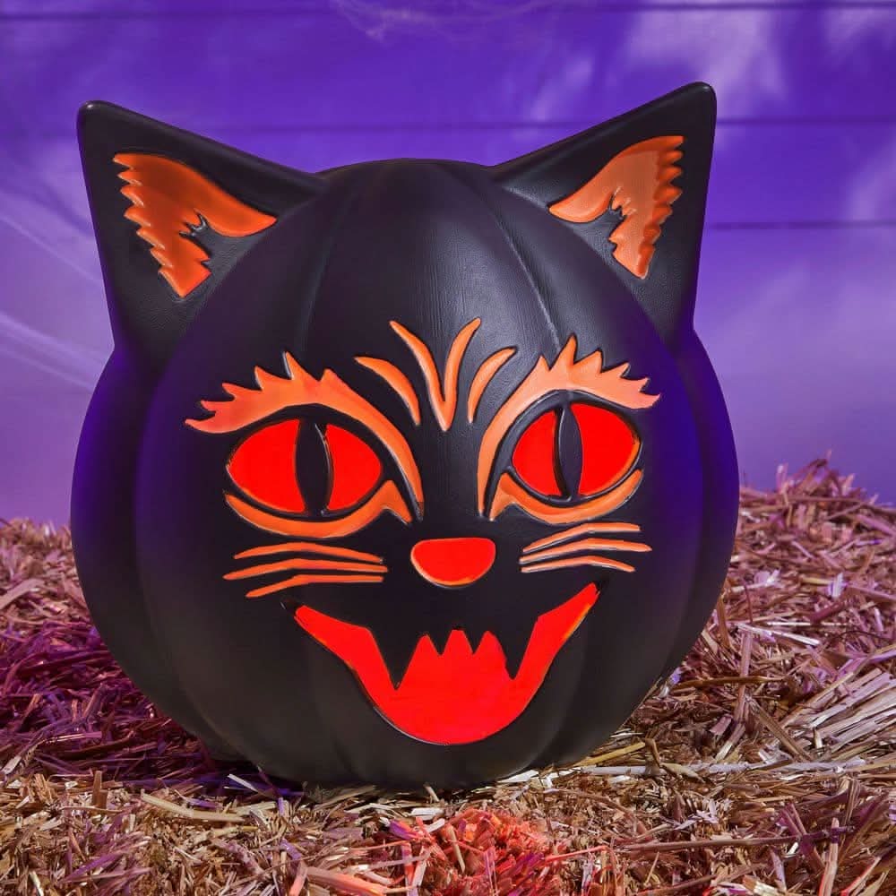 Home Accents Holiday 9 In Halloween Classics Plug-In Led Black Cat Jack-O-Lantern