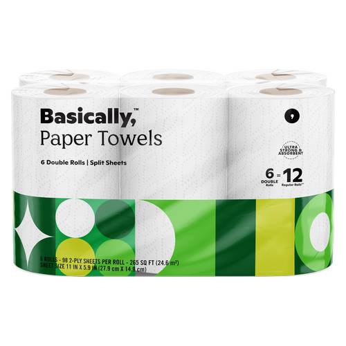 Basically, 2 Ply Split Sheet Paper Towels, 27.9x14.9 cm (6 ct)