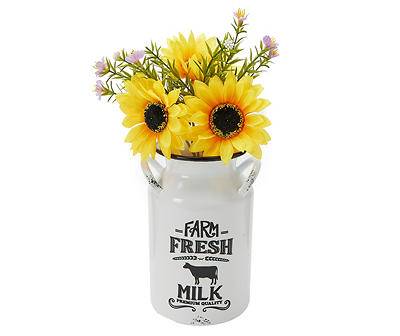 Artificial Sunflower in "Farm Fresh Milk" Metal Milk Jug