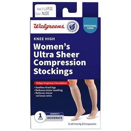 Walgreens Women's Ultra Sheer Compression Stockings, XL, Nude