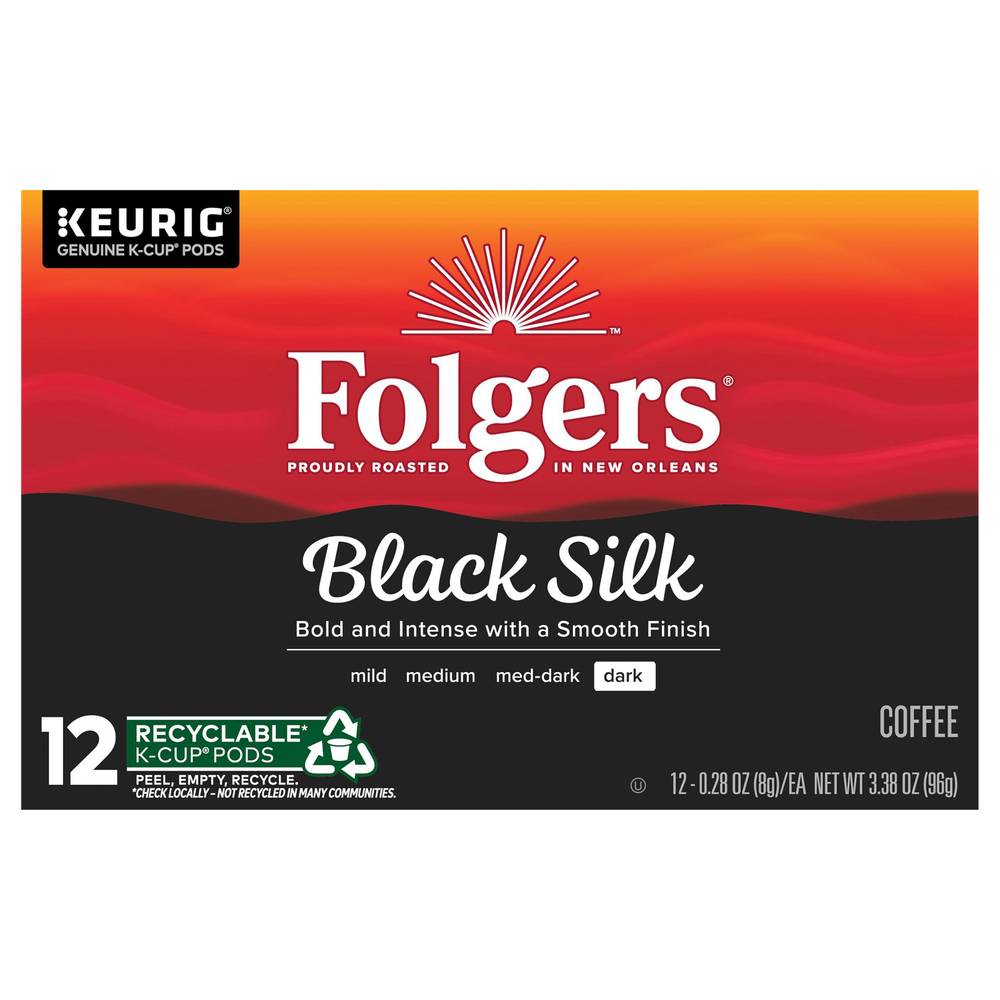 Folgers Keurig Hot Black Silk Dark Roast Coffee K-Cup Pods (12 ct, 0.28 oz)