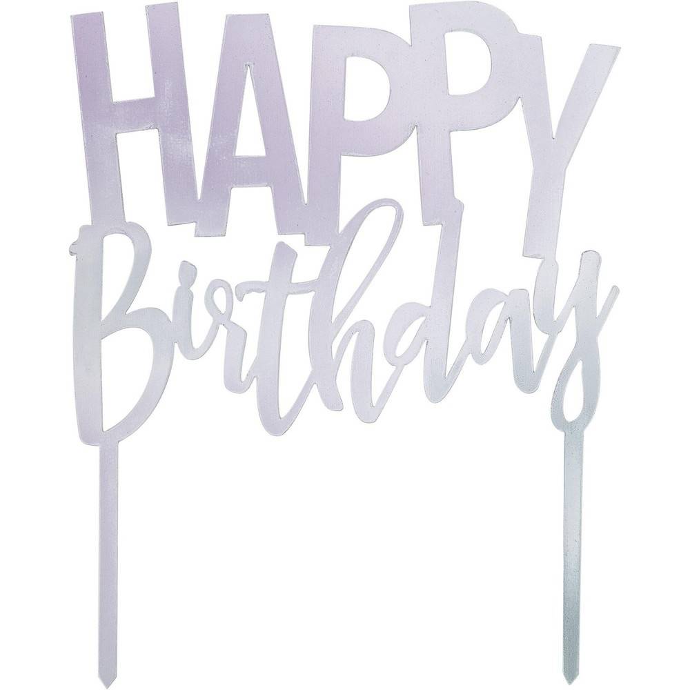 Party-Eh! Happy Birthday Cake Topper Silver Foil (1 unit)