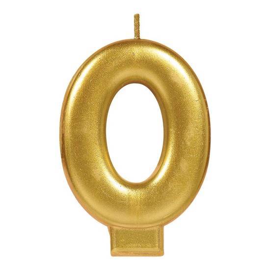 Amscan Numeral #0 Metallic Candle - Gold (unit)