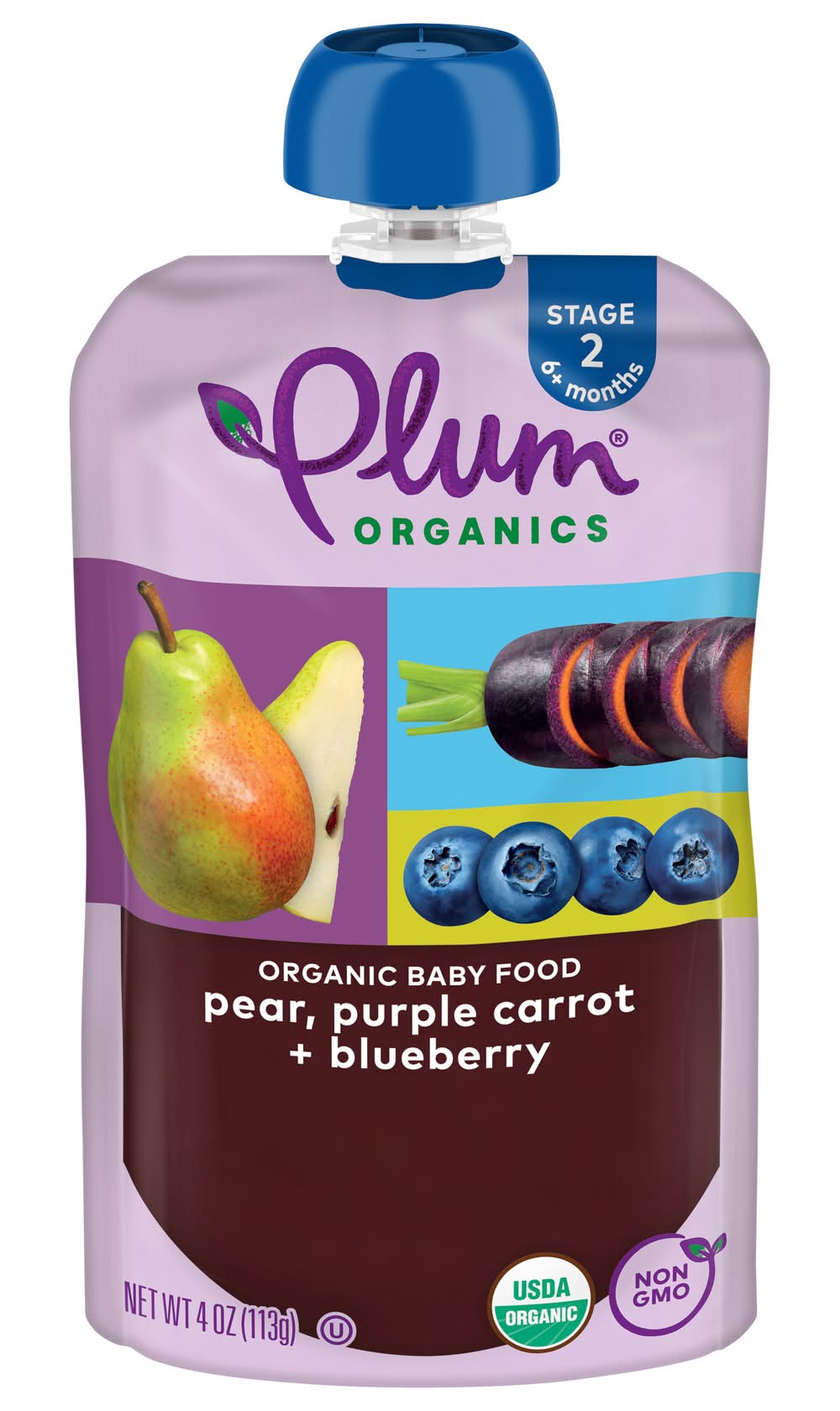 Plum Organics Stage 2 Baby Food Pouch, Pear- Purple Carrot - Blueberry (4 oz)