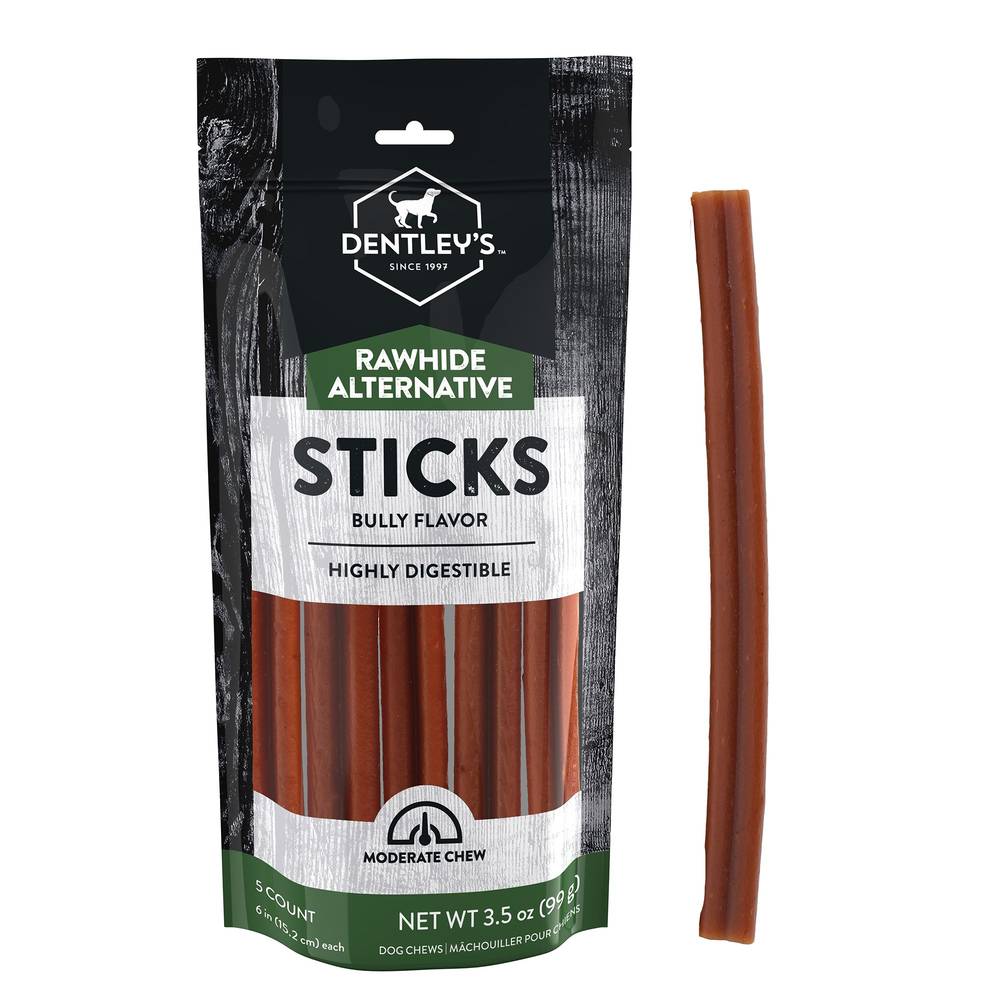 Dentley's Rawhide-Free Chew Sticks With Real Bully Highly Digestible, Small (3.5 oz, 5 ct)