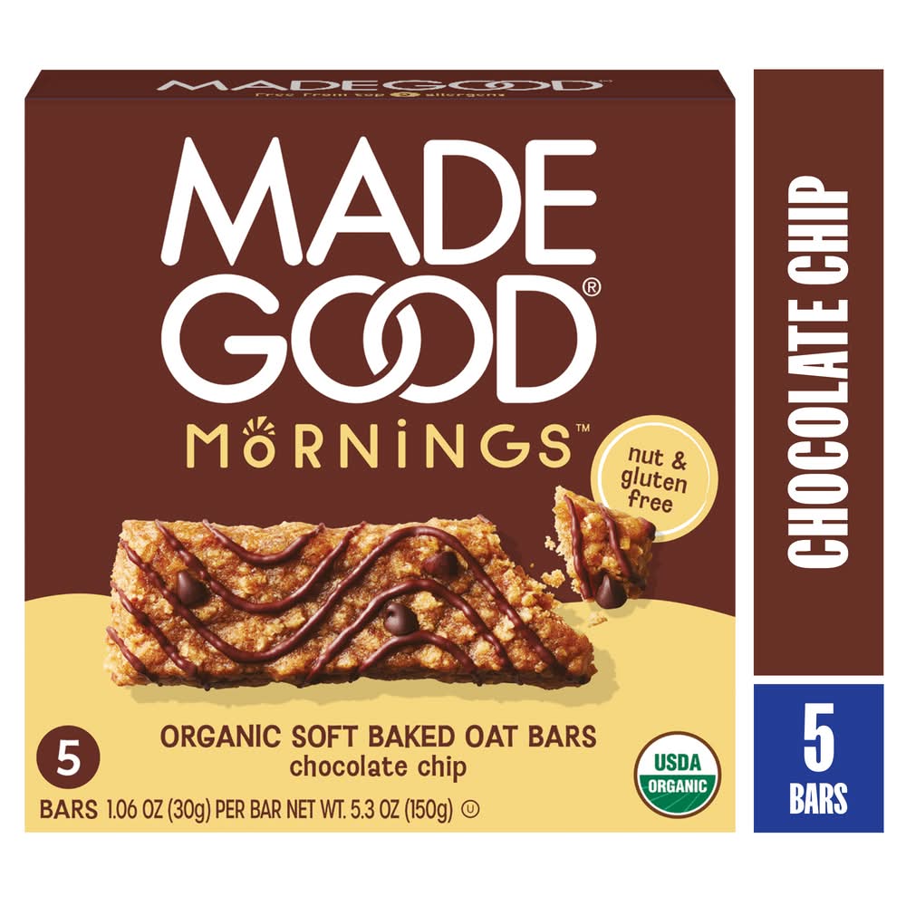 MadeGood Mornings Soft Baked Chip Oat Bars, Chocolate (1.06 oz, 5 ct)