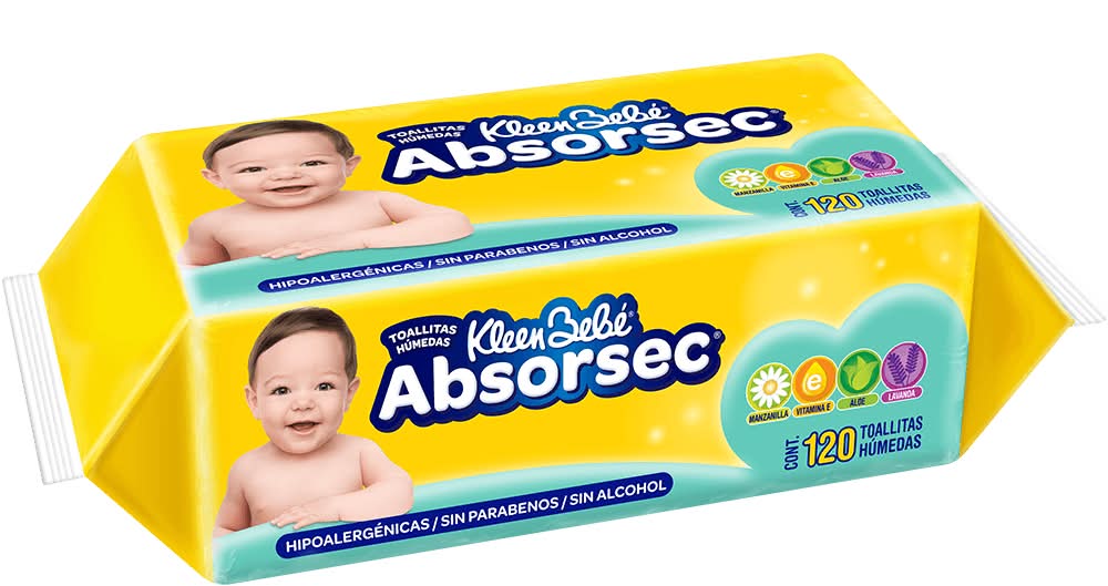KleenBebé · Absorsec toallitas húmedas para bebé (120 un)