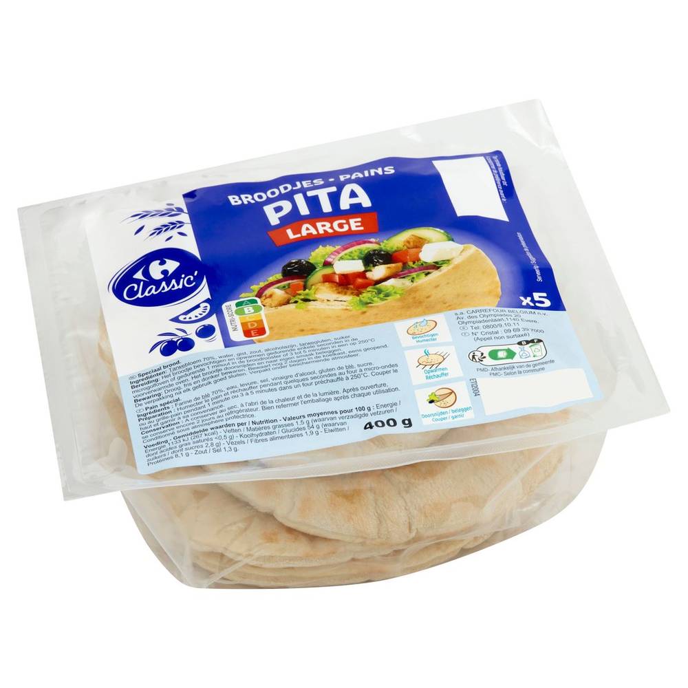 Carrefour Classic' Pains Pita Large 5 Pièces 400 g