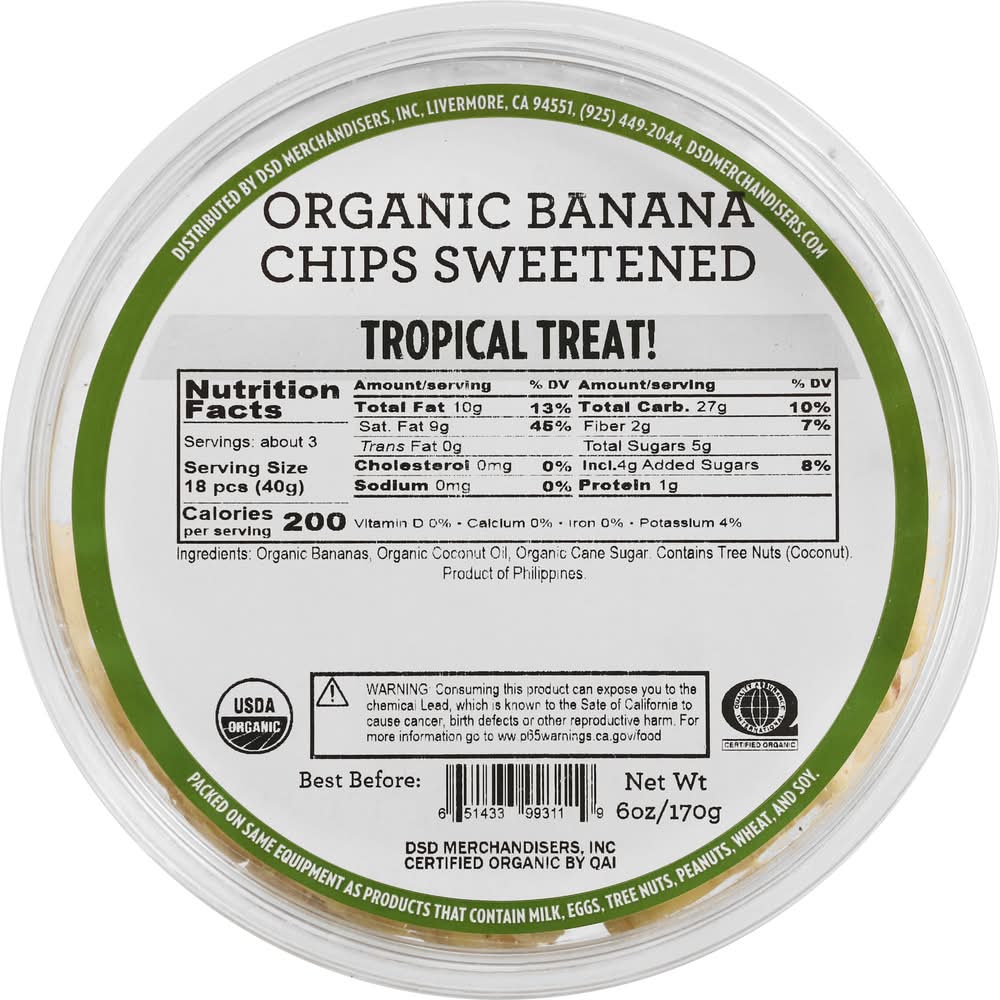 DSD Merchandisers Organic Sweetened Banana Chips (6 oz)