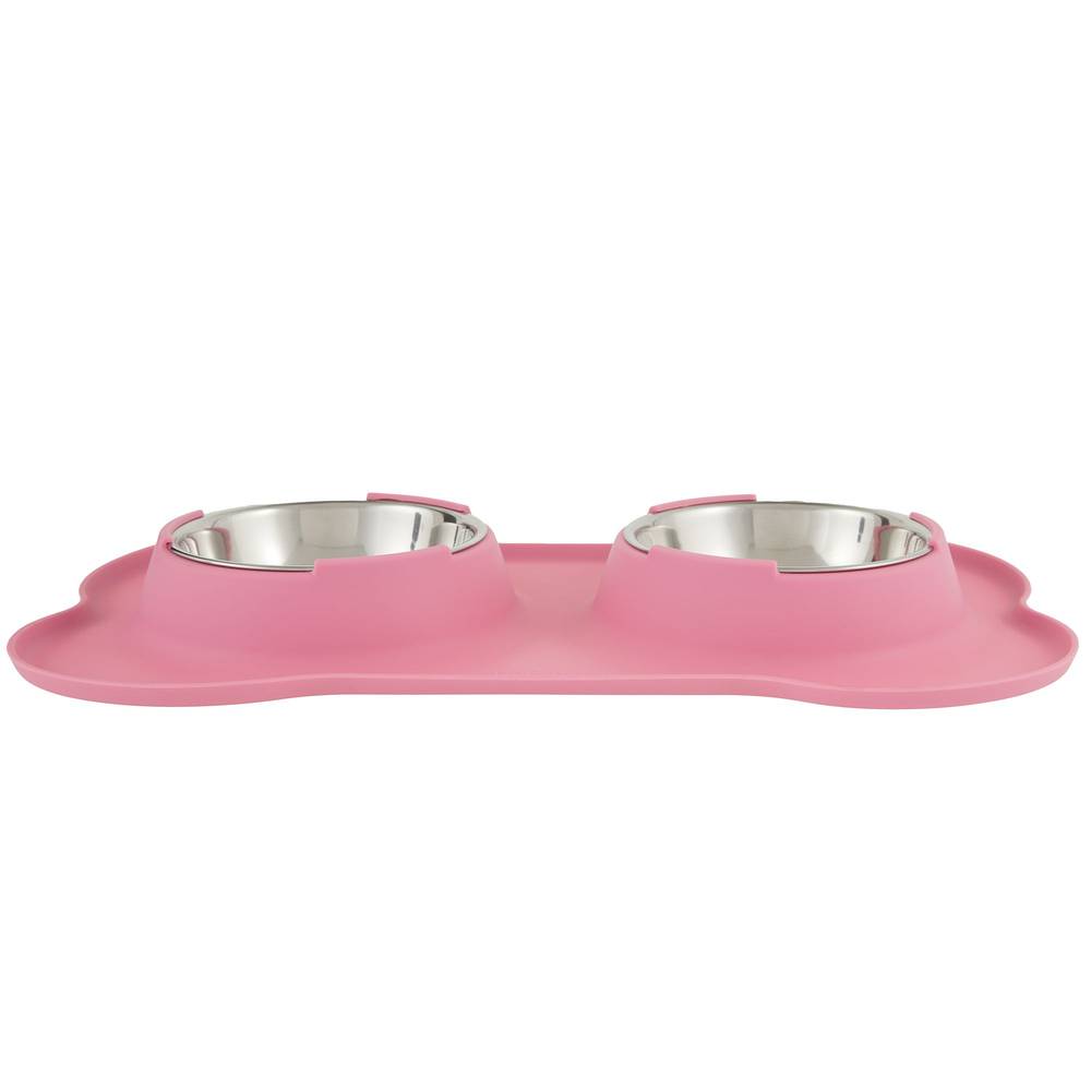 Top Paw Silicone Mat With Double Dog Bowls (pink)