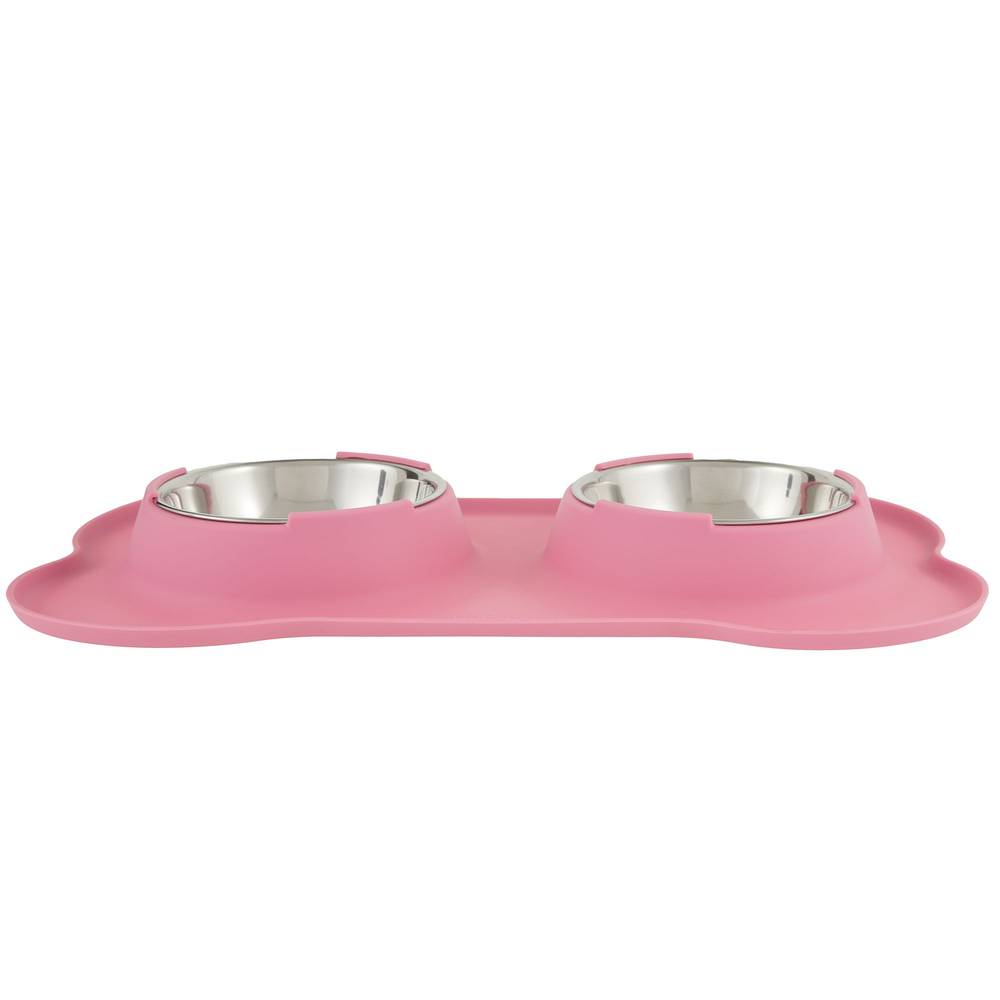 Top Paw Silicone Mat With Double Dog Bowls, Pink (2 ct)