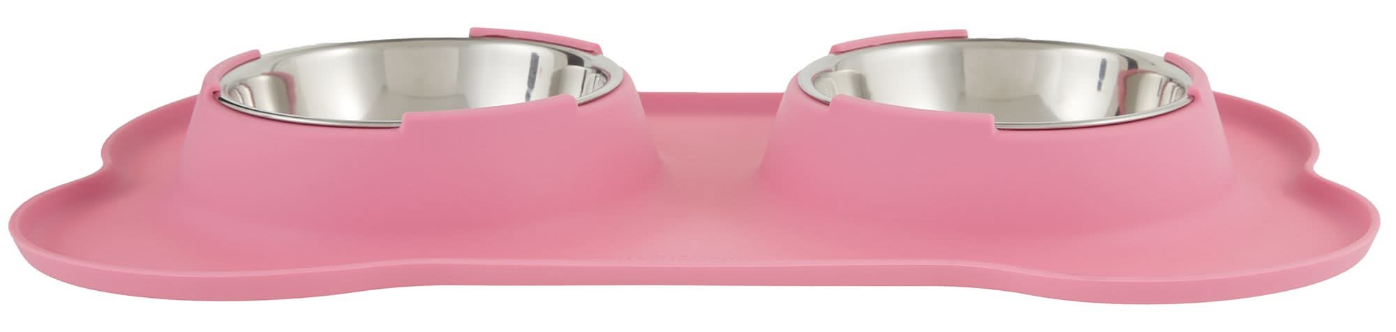 Top Paw® Silicone Mat with Double Dog Bowls (Color: Pink)