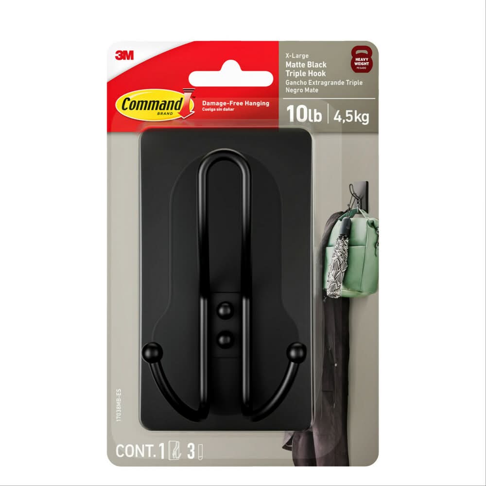 Command 1 -Hook 2.7-in x 4.7-in H Matte Black Decorative Wall Hook ( 10-lb Capacity)