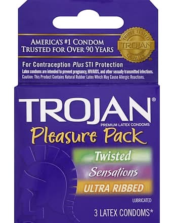 Trojan Pleasure Pack Lubricated Latex Condoms 3ct