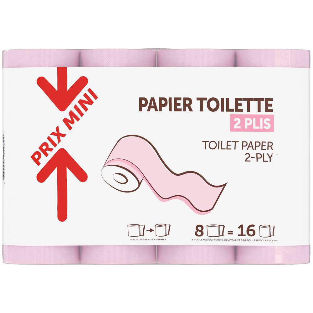 Prix Mini - Papier toilette 2 plis rose (8 pièces)