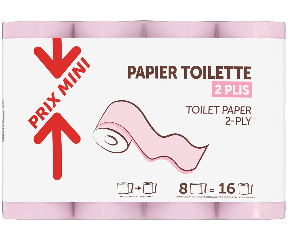 Prix Mini - Papier toilette 2 plis, rose (8)