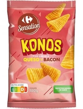 Aperitivo de maíz sabor queso y bacon Konos Carrefour 100 g.
