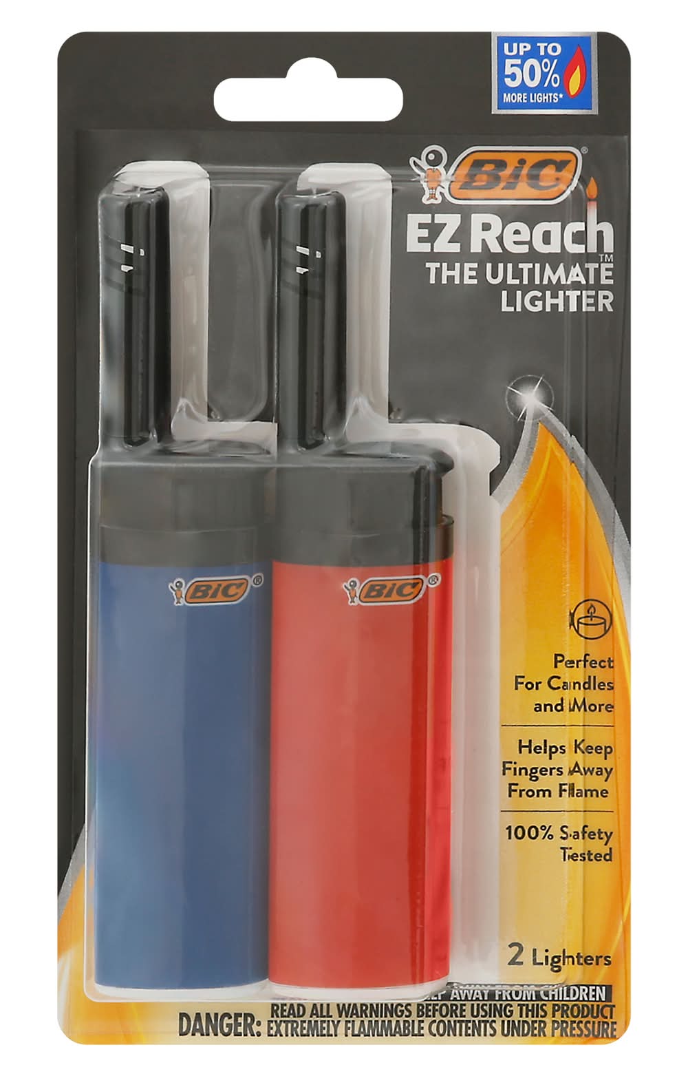 BiC Ez Reach Lighters, Blue-Red (2 ct)