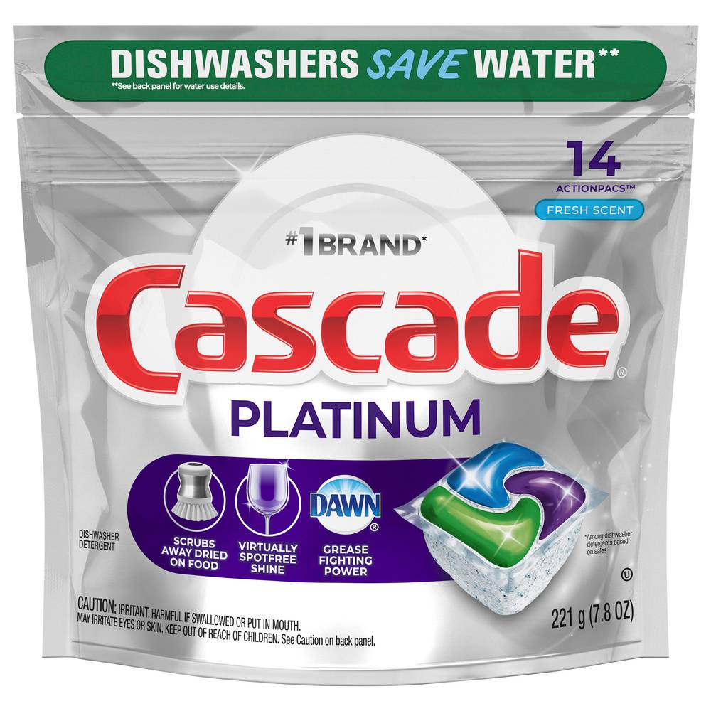 Cascade Platinum Dishwasher Detergent Pods, Fresh Scent (7.8 oz, 14 ct)