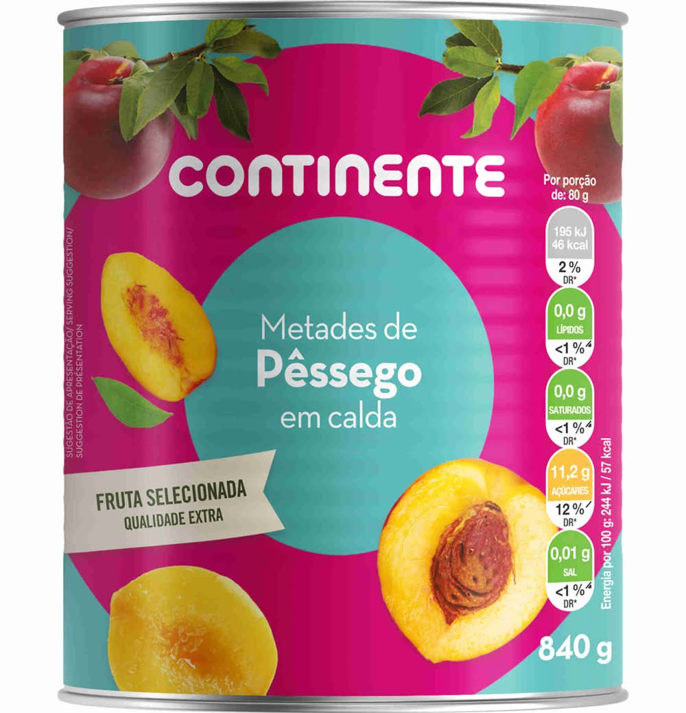 Pêssego em Calda Continente (emb. 840 gr (peso escorrido 480 gr))
