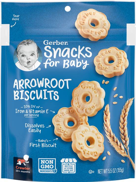 Gerber Snacks For Baby 10+ Months Arrowroot Biscuits
