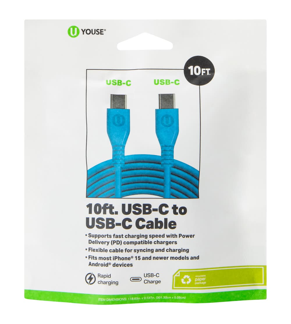 10ft USB-C To USB-C Cable Blue