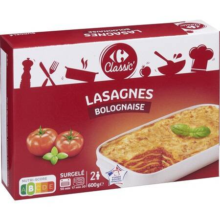 Plat cuisiné lasagnes bolognaise CARREFOUR CLASSIC' - la boite de 600g
